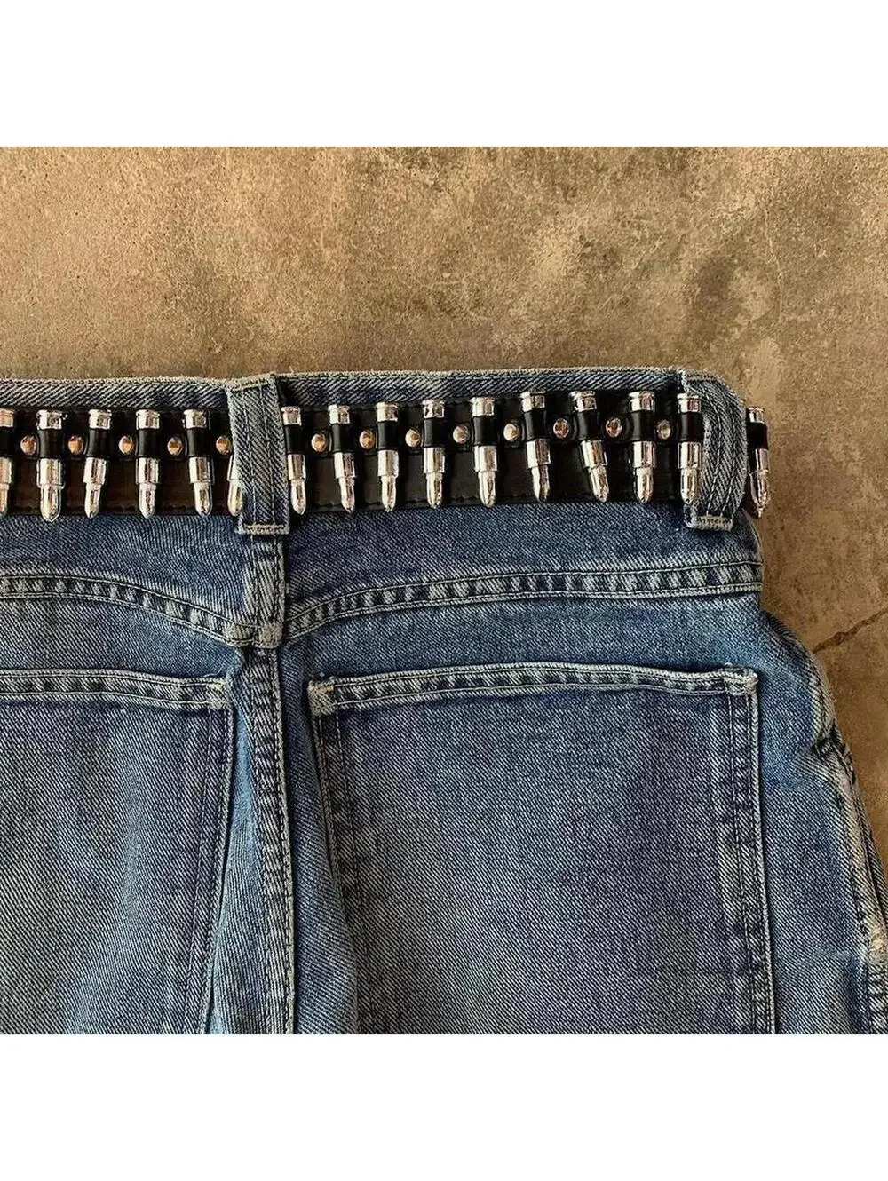 Source Unknown Black Leather Belt with Silver Bullet Studs